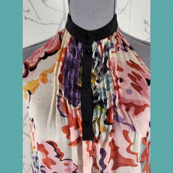 Zara Woman Abstract Floral Halter Pleated Flowy Tank - Picture 2 of 5